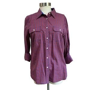 Talbots Purple and Red Checkered Blouse